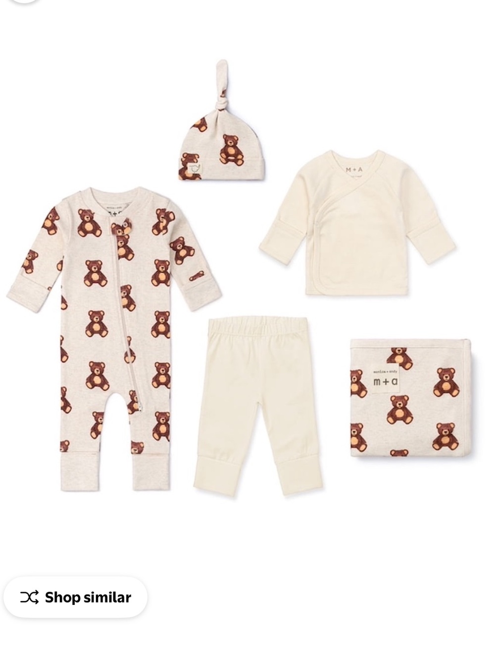 Monica + Andy Welcome Home Newborn Size Bear 🐻 5 Piece Organic Cotton Set NWT